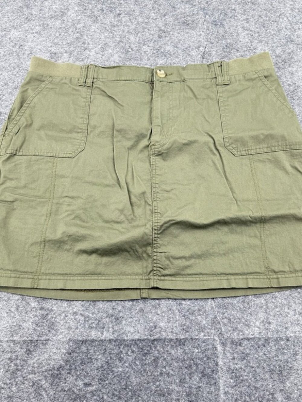 Olive Green Elastic Waist Cargo Mini Skirt